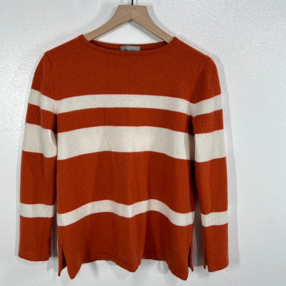 Neiman‎ Marcus 100% Cashmere Sweater Womens L (Fits S) Burnt Orange White Stripe - Picture 3 of 10